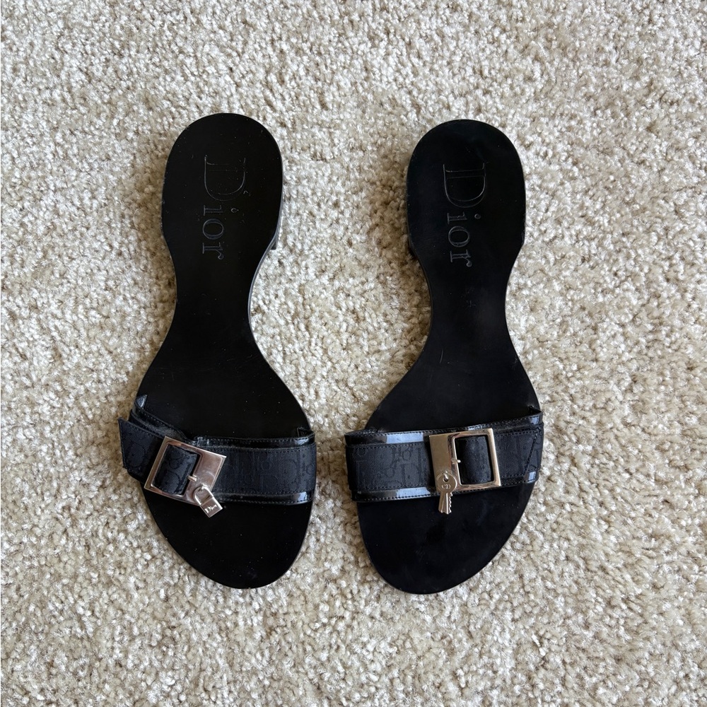 Vintage Dior Black Women's Flat Sandals Monogram